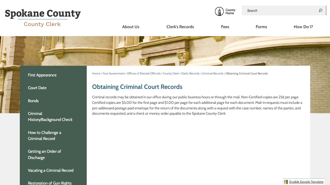 Obtaining Criminal Court Records | Spokane County, WA